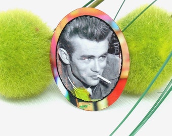 Grande BROCHE ovale James Dean, broche ARTISTE James Dean, pièce unique, bijou d'art, idée CADEAU femme