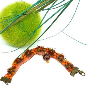 Original doppeltes orangefarbenes Doppelarmband, orangefarbene Blumen, aus Stoff und Organza, doppeltes , Promo-Code, ETSY / ARTGALLERY29