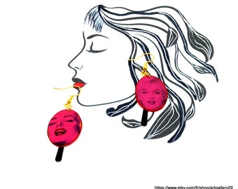 Earrings, MARILYN MONROE earrings, Marilyn Monroe gift, artistic rose dangle earrings