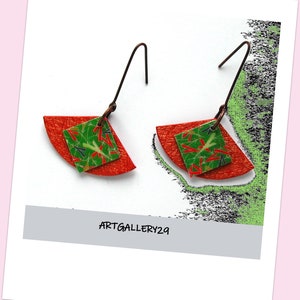 Collezione # Bohème #: orecchini a triangolo marrone rame e carta giapponese grafica // Carta giapponese motivo bambù