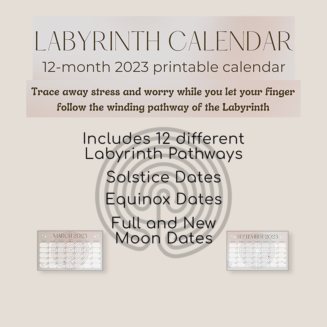 Printable 2023 Calendar Labyrinth Meditative Etsy