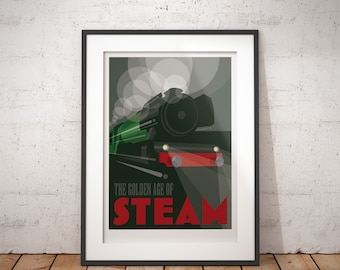 Golden Age of Steam - Flying Scotsman Train - Art Print - signed travel poster print