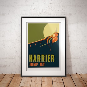 Harrier Jump Jet - signed art print, aviation art, plane, aeroplane, travel poster
