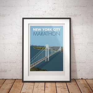 The New York City Marathon, Verrazano-Narrows Bridge, NYC, USA - signed travel poster print