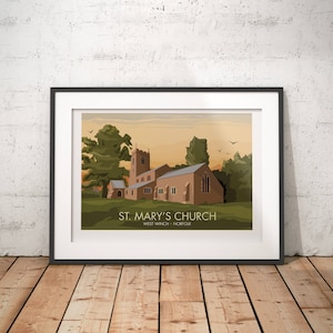 St Mary&#39;s Church, West Winch, Norfolk - signed travel poster print