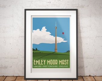 Emley Moor Mast, Kirklees, West Yorkshire, England, UK - signed travel poster print