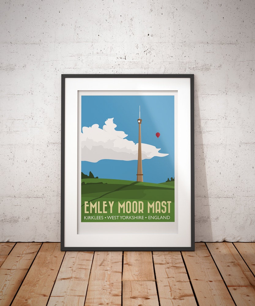 Emley Moor Mast, Kirklees, West Yorkshire, England, UK - signed travel poster print
