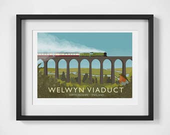 Welwyn Viaduct, Hertfordshire, England, UK - signed travel poster print