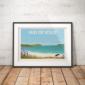 Póster de viaje firmado de la isla de Scilly, Inglaterra, Reino Unido