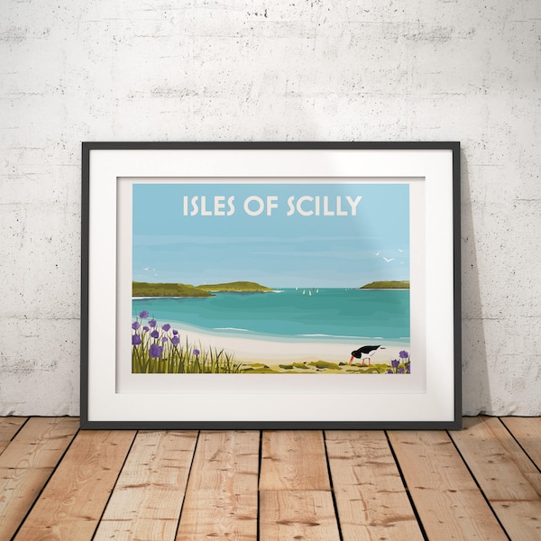 Isle of Scilly, Angleterre, Royaume-Uni - imprimé d'affiche de voyage signé