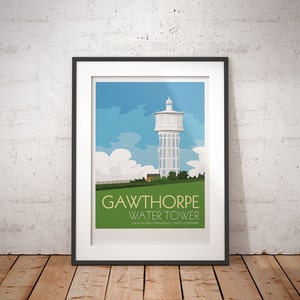 Wieża ciśnień Gawthorpe, Wakefield, West Yorkshire, Anglia, Wielka Brytania - podpisany plakat podróżniczy