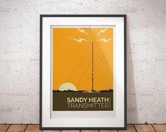Transmisor Sandy Heath, Sandy, Bedfordshire, Inglaterra, Reino Unido - impresión de cartel de viaje firmado
