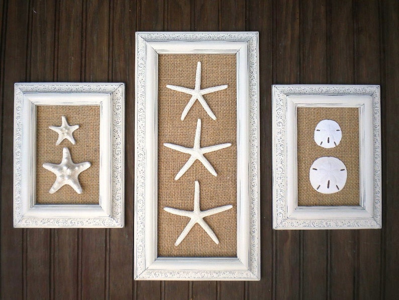 Trio of Coastal Wall Decor Cottage Chic Framed Starfish Wall Etsy
