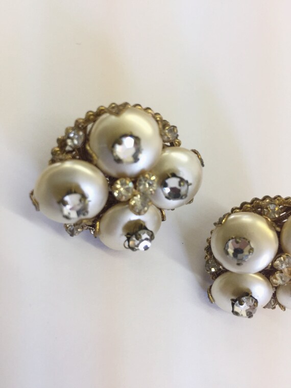 1950s Robert Earrings // Vintage 50s Rhinestone P… - image 3