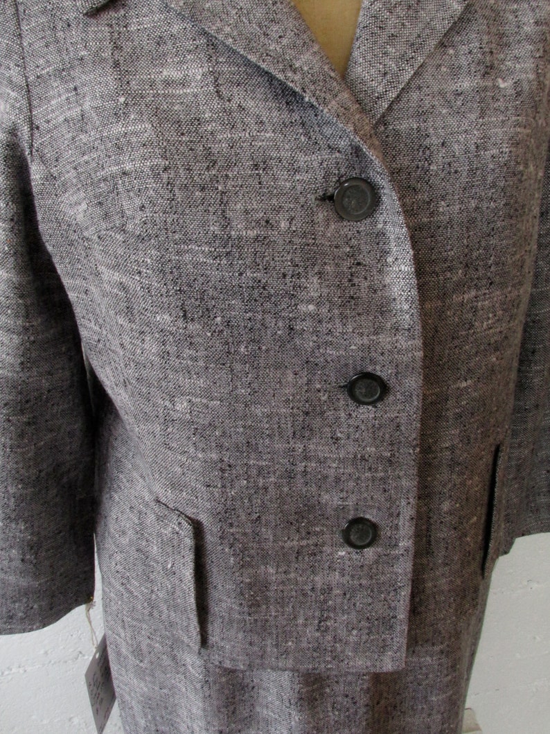 1950s Grey Linen 2 Piece Set 50s Heather Gray Jacket and Skirt Set Vintage 1950s Matching Suit