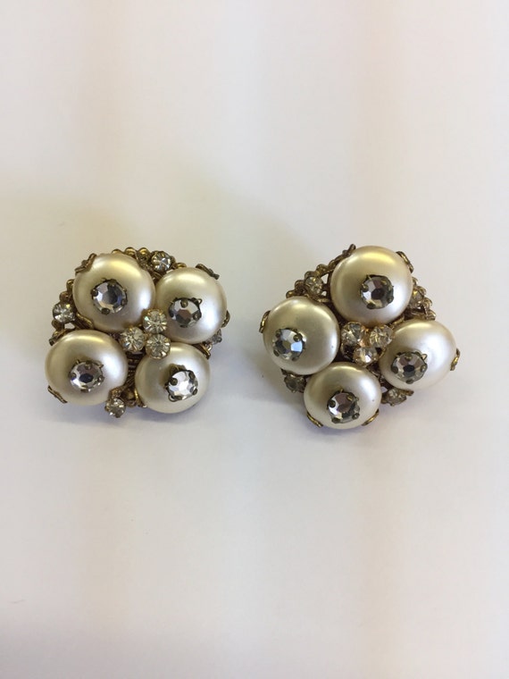 1950s Robert Earrings // Vintage 50s Rhinestone P… - image 1