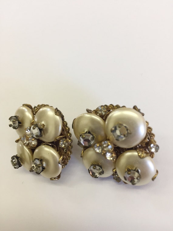 1950s Robert Earrings // Vintage 50s Rhinestone P… - image 2