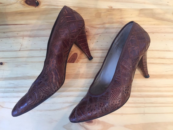 1980s Garolini Pumps // 80s Patchwork Skin Heels