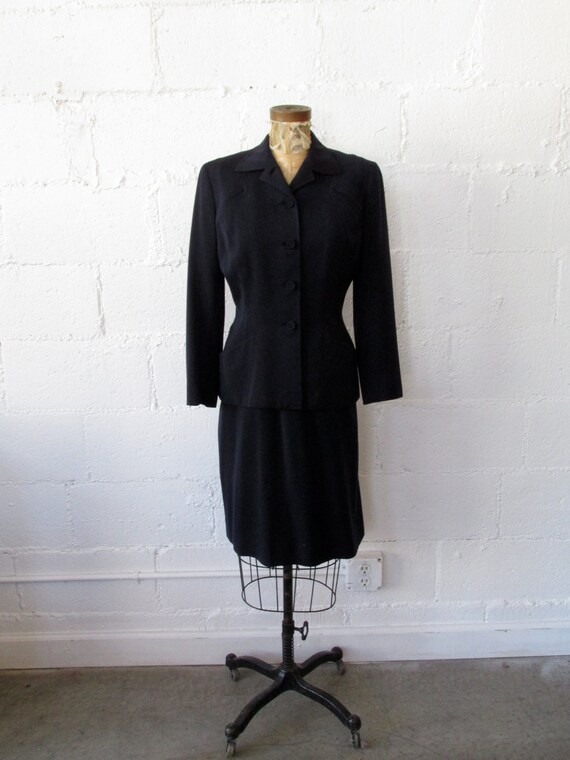 1940s Gabardine 2 Piece Set // 40s Navy Blazer and