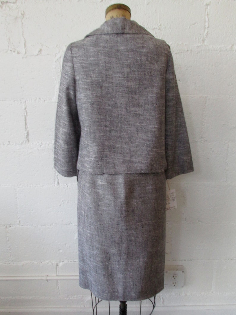 1950s Grey Linen 2 Piece Set 50s Heather Gray Jacket and Skirt Set Vintage 1950s Matching Suit