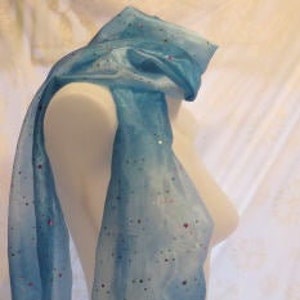 Stars scarf, Sheer Blue scarf, Shimmery Scarf, Christmas gift, birthday scarf, co-worker gift