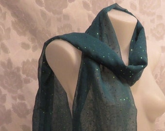 Sheer Green Sparkly Scarf, Sequin Scarf