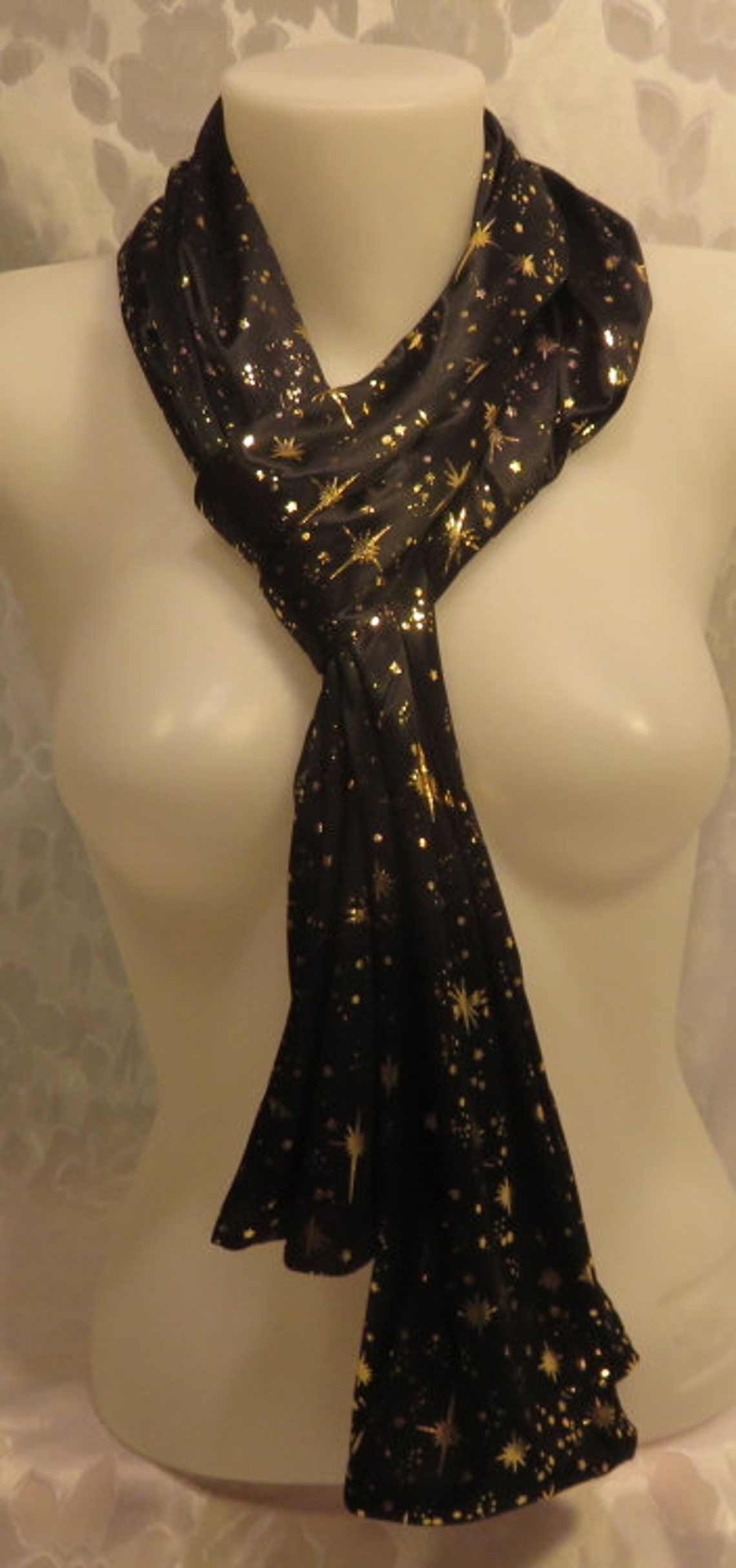 Black Star Scarf Gold Star Scarf Headscarf Astrology Scarf Etsy UK
