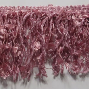 Pink Soft Fabric Fringe, Lampshade trim, Drapery trim, Beaded Fringe, Clothing trim