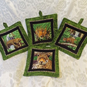 Leopard potholders set, Cat lover gift, Cat pot holders, Jungle, Leopard lover gift