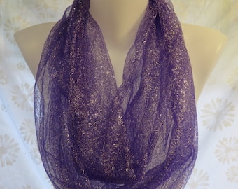Sparkly Purple Scarf, Silver Infinity scarf, purple lover scarf, Wedding scarf, Bridesmaid gift, Graduation gift, co-worker gift