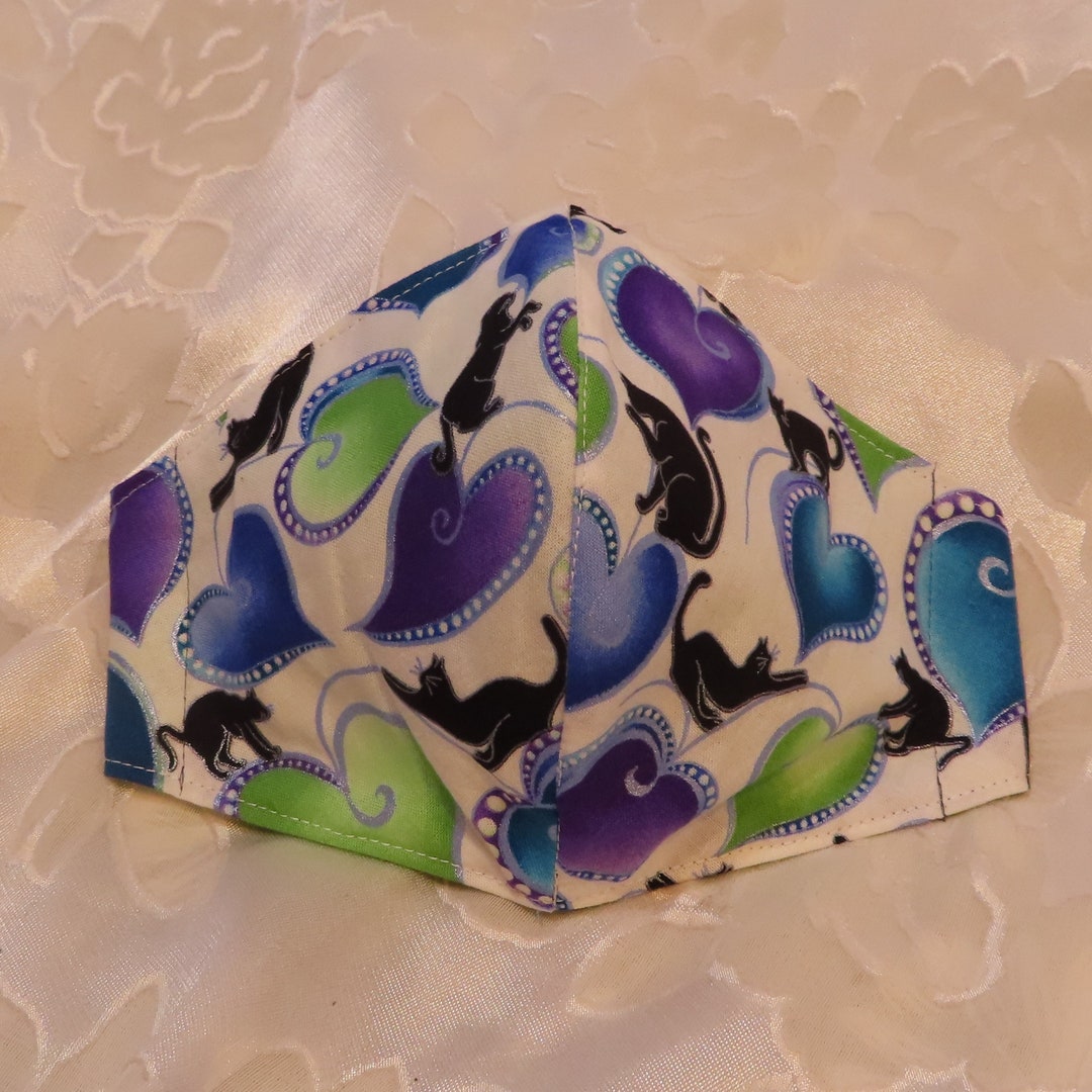 Hearts Cat Face Mask Cat Fabric Face Mask Cat Design Face Etsy