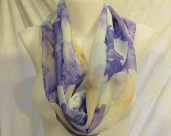 Silky Purple Scarf, Sheer Lavender scarf, Violet Flowers Scarf, Birthday gift scarf, Wedding scarf, co-worker gift