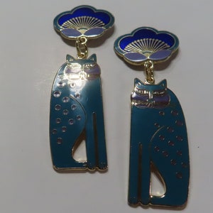 Laurel Burch Turquoise Siamese Cats, Blue Plum Blossom Earrings, Cat Lover Gift