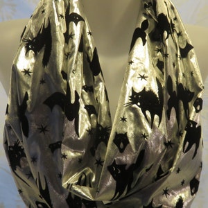 Silver Cat Scarf, Sparkly Black cat scarf, Cat lover gift, Birthday gift scarf, co-worker gift
