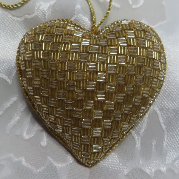 Gold Hearts Bead Tassel, Vintage Heart Tassels, Elegant Decor, Drapery Tie-Back, Doorknob Bling