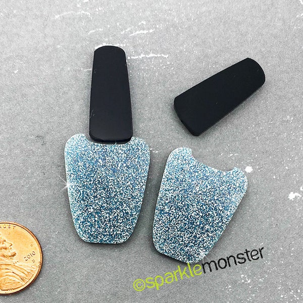 CLEARANCE Light Blue Glitter Nail Polish cabs for deco - 2 pcs, black, laser cut acrylic, nail theme, makeup, cabochons