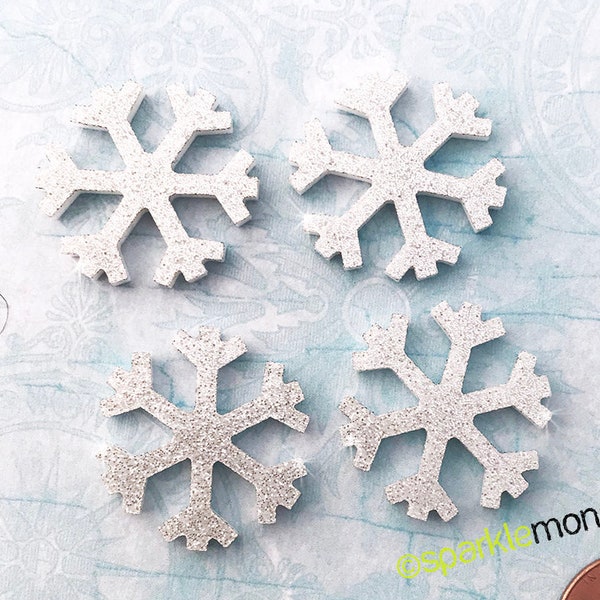 CLEARANCE Snowflake cabochons - 4 pcs, silver glitter, laser cut acrylic, DIY, frozen, princess