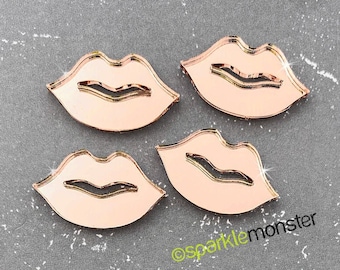 Glamour Lip Cabs - 4 pcs, rose gold mirror, laser cut acrylic, cabochons, flat backs, kiss