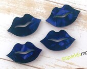 Blue Pearl Lip Cabs - 4 pcs, laser cut acrylic, cabochons, flat backs, kiss, navy blue