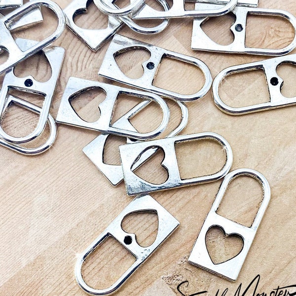 CLEARANCE Heart Lock Charms, 25 pcs, silver, alloy metal, wedding shower favors, jewelry making, bridal party