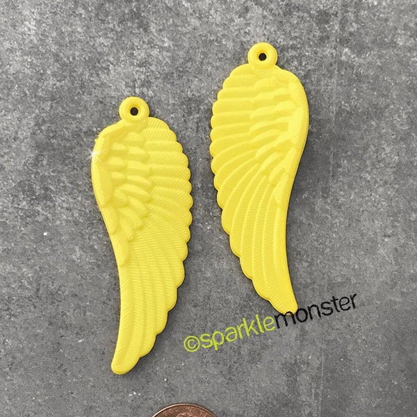 CLEARANCE Large 3D Wing Charms - 2 pcs, yellow, resin, bird, kawaii, DIY jewelry