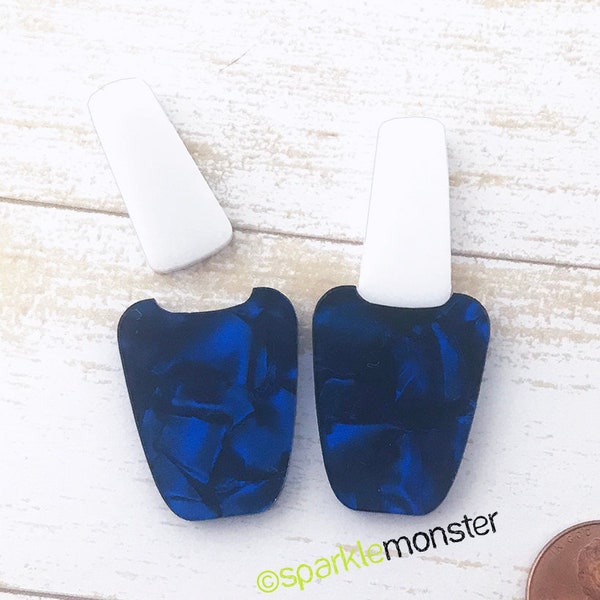 CLEARANCE Blue Pearl Nail Polish cabs for deco - 2 pcs, white tops, laser cut acrylic, cabochon, flat backs