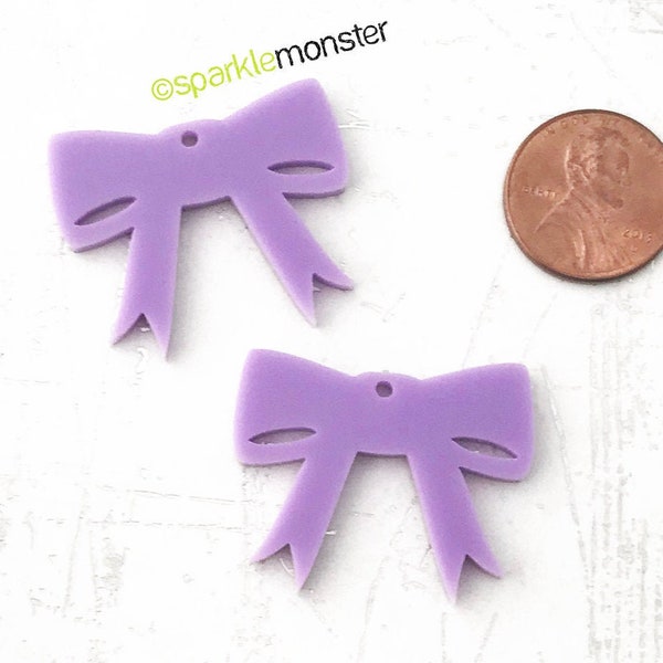 CLEARANCE Light Purple Bow Charms - 2 pcs, lavender, laser cut acrylic, plastic, kawaii