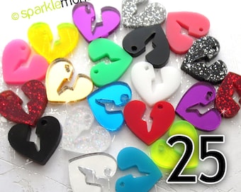 Broken Heart charms or cabs 25 pcs, laser cut acrylic, random colors, lot, DIY