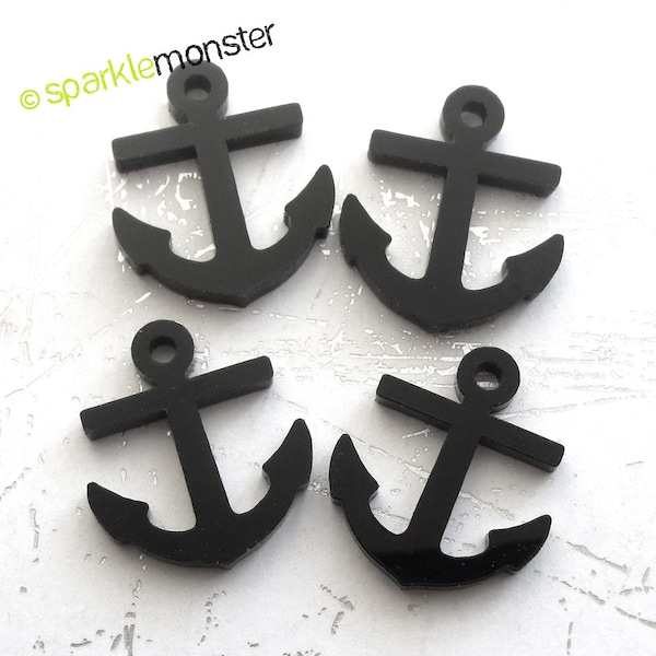 CLEARANCE Tattoo Style Anchors - 4 pcs, black, laser cut acrylic, cabochons, charms, goth