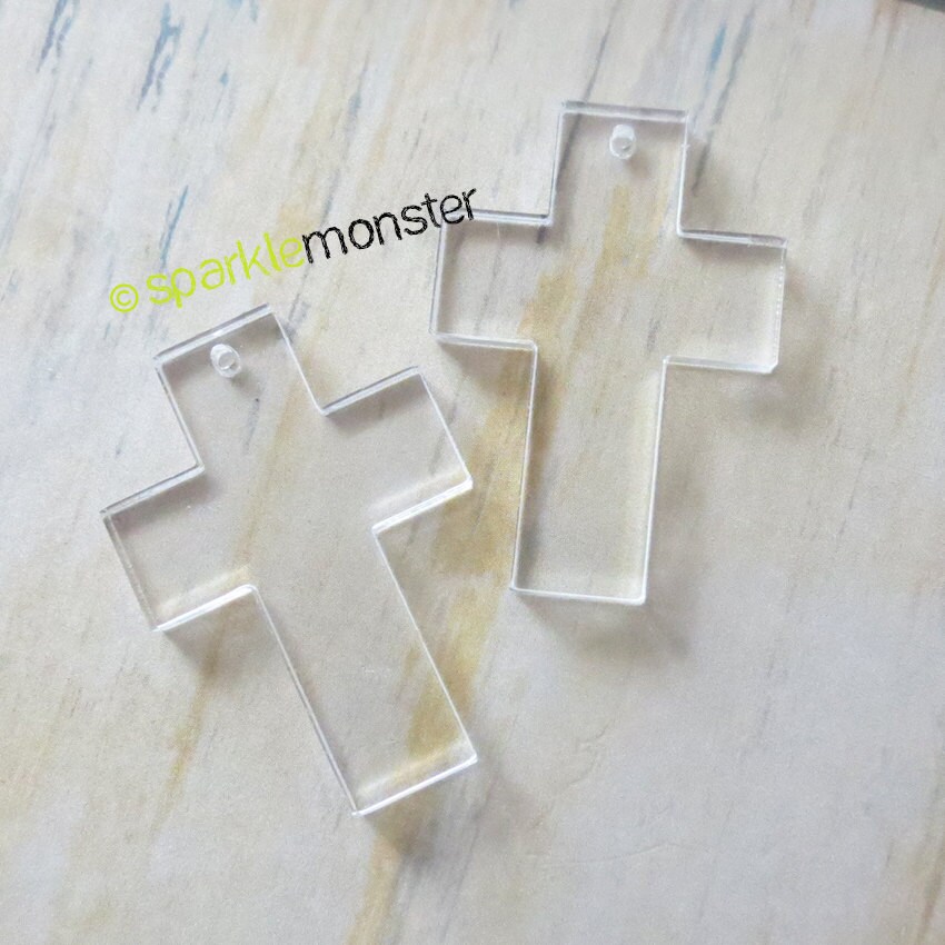 Clear Cross Charms - 2 pcs, laser cut acrylic, clear, cabs, DIY jewel…