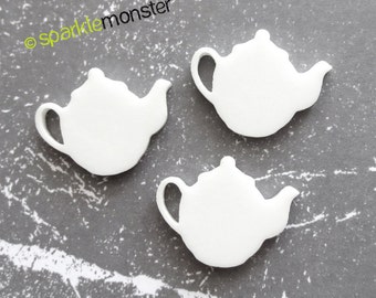 Small Tea Pots - 3 pcs, white, flat backs, laser cut acrylic, plastic