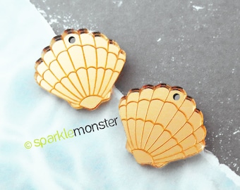 Small Shell Charms - 2 pcs, gold mirror, laser cut acrylic, mermaid, ocean