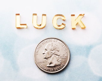 LUCK Letter Cabs - 2 sets, gold mirror, laser cut acrylic, plastic, cabochons