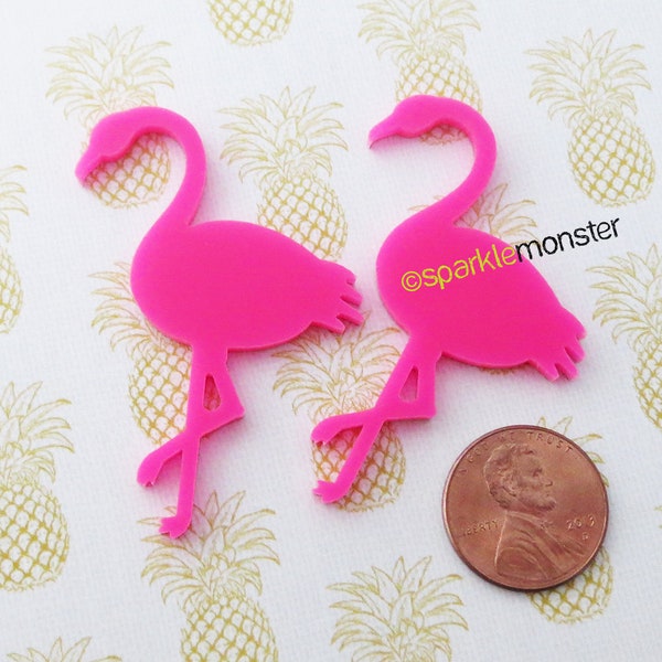 Flamingos - fuchsia cabs, deco, 2 pcs, flatback cabochon, laser cut acrylic, phone case, tropical, hot pink